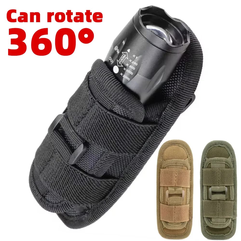 Tactical Flashlight Pouch Belt Torch Bag Durable Hunting Lighting Accessory Outdoor Survival Kits Case With 360 Degree Carabiner