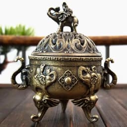 Elephant Lucky Incense Burner Metal Lotus Incense Burner Bowl Incense Holder With Handle Yoga Meditation Home Decor AncientStyle