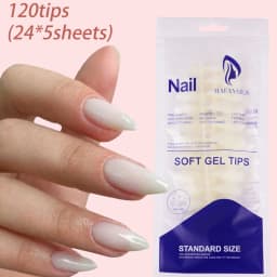 120Pcs Medium French Almond Press on nails White Edge False Nail Extensions Full Cover Acrylic Wearable Stiletto Fake Nail Tips