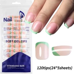 120Pcs Medium French Almond Press on nails White Edge False Nail Extensions Full Cover Acrylic Wearable Stiletto Fake Nail Tips