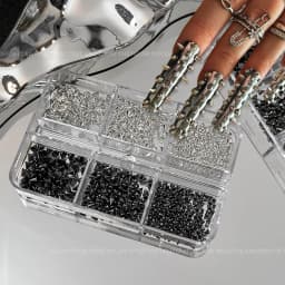 6Grids 3D Mini Punk Metal Nail Studs 1/2/3mm Mix Size Silver Black Nail Art Charms Alloy Rivets Stick Cone DIY Crafts Decoration