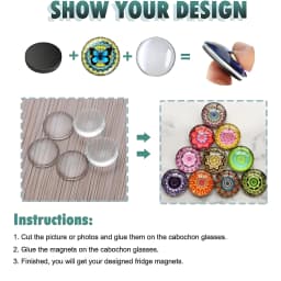 100pc (50pc Glass + 50pc Fixed Piece) Refrigerator Glass Round Magnet, Decorative Magnet, Kitchen Decoration