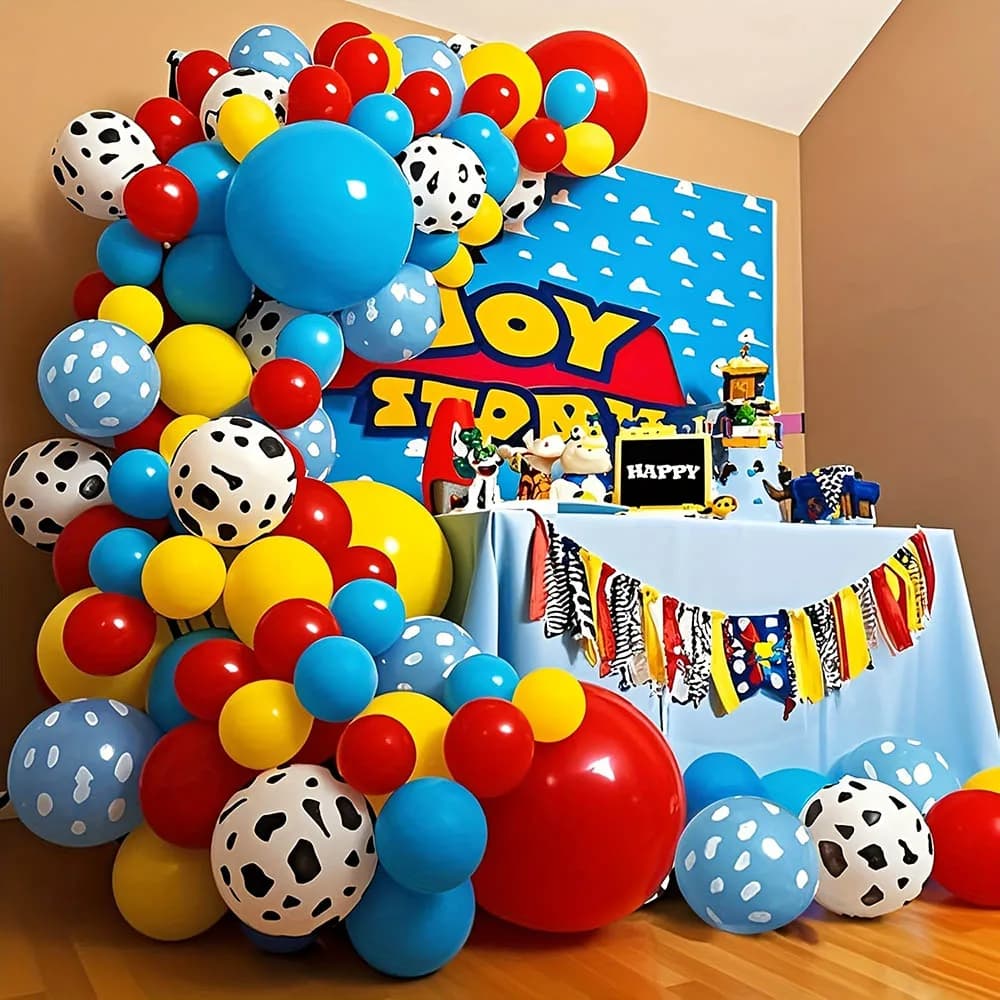 67pc Blue Yellow Red Balloon Arch Kit Boys' Birthday Shower Decor Story Theme Cloud Cow Printing Balloon Birthday Party Supplies