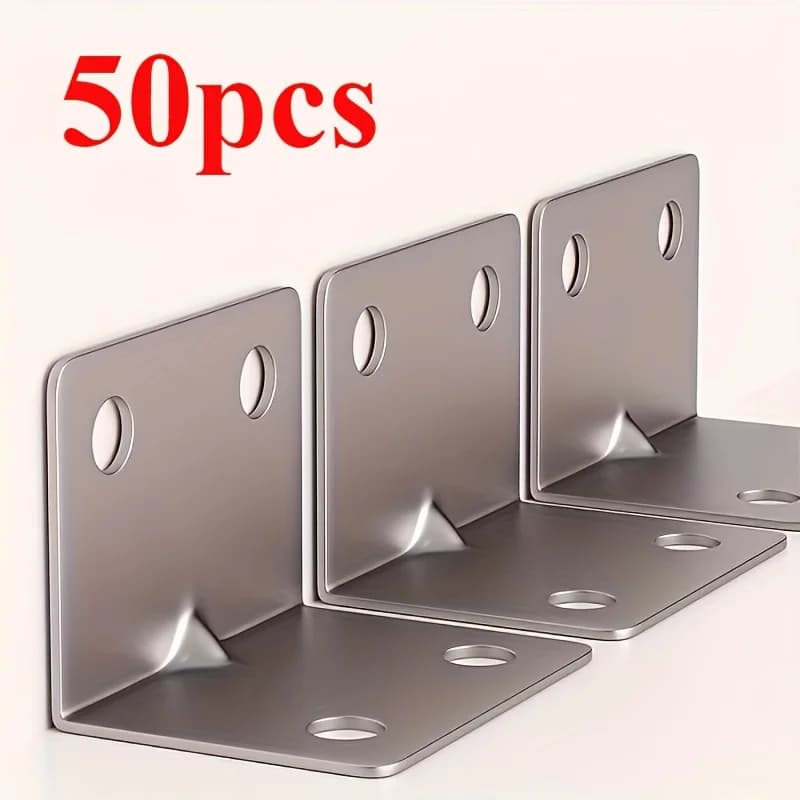 50Pcs right-angle bracket angle code set (10 angle codes + 40 screws), 90-degree L-shaped metal connector, for furniture shelf c