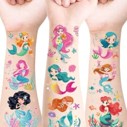 20 Sheets Mermaid Temporary Tattoos, Seaside Beach Mermaid Party Favors, Ideal for Slumber & Birthday Party Supplies Decorations
