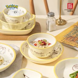 SHUNXIANG Pokémon Ceramic Tableware Set Pikachu Cartoon Pattern Ceramic Bowl Plate Dish Dining Plate Microwave Safe Dinnerware