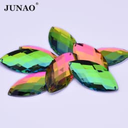 JUNAO 30*62mm Sew On Large Crystal AB Rhinestone Sewing Horse Eye Acrylic Stones Appliques Flat Back Strass Diamond