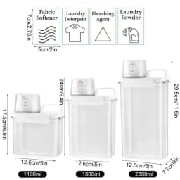 1100/1800/2300Ml Airtight Laundry Detergent Powder Storage Box Empty for Powder Softener Bleach Storage Container with Labels