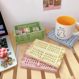 6 Color Organizing Storage Baskets Case Folding Student Desktop Basket Tape Stationery Plastic Foldable Container Storage Box
