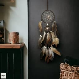 1 Pc Indian Dream Catcher with Brown Feathers - Wall Hanging Dream Catcher Bedroom Accessories - Wind Chime Dream Catcher
