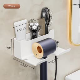 Hair Dryer Holder Wall Mounted Wall Dryer Cradle White Black Grey Hairdryer Blow Dryer Organizer for Bathroom Bathroom Shelves