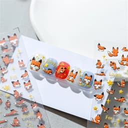 1pcs 5D Kawaii Relief Cartoon Fox Nail Art Stickers Kawaii Star Animals Acrylic Backglue Nail Decorations Decals Accessories DIY