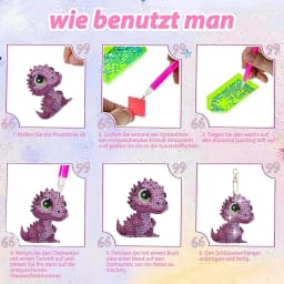 6pcs Diamond Art Set Acrylic Double Sided DIY Full Diamond Small Dinosaur Small Pendant Hand Mosaic Painting Keychain Decoration