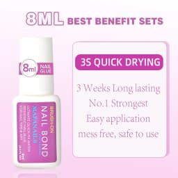 8g/Bottle Brush on Nail Glue for Acrylic Nail Tips,Long Lasting Nail Glue Adhesive Super Bond (7g/pc) Suitable for Professional