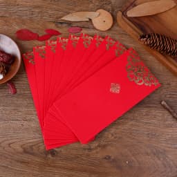 10 Pcs Chinese Red Envelopes 2023 New Year Money Packing Bag Gold Stamping Emboss Hongbao Spring Festival Red Packets Decoration