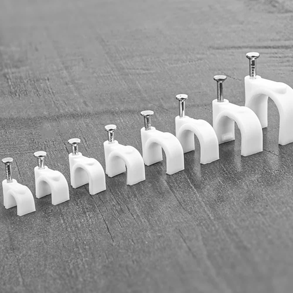 100PCS 4/5/6/7/8/9/10/12mm Circle Nail Clip Wire Management Clamp White Fixing Round Steel Nail Wall Hanging Cable Clips