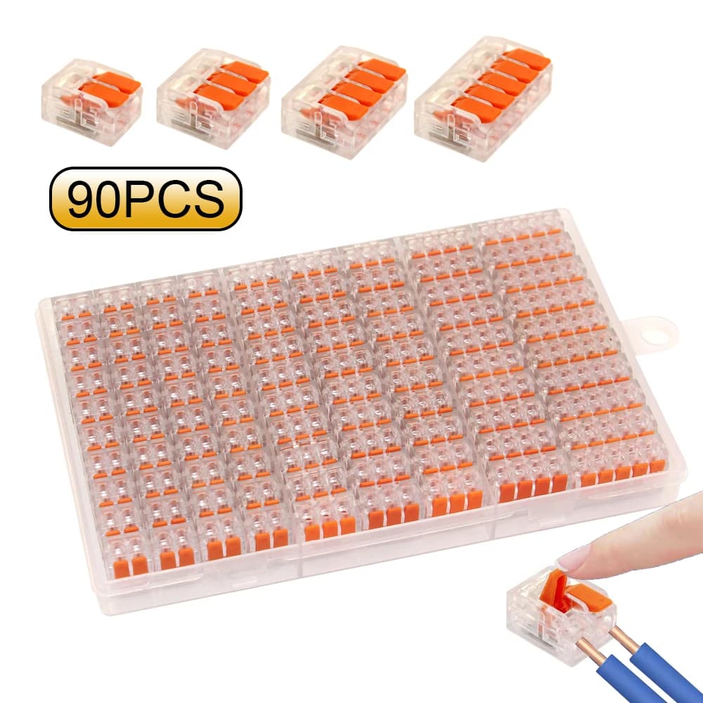20/90pcs Box Electrical Lever Wire Connectors 2 Port 3 Port 5 Port Electric Cable Clamp Mini Quick Wire Terminal Connector