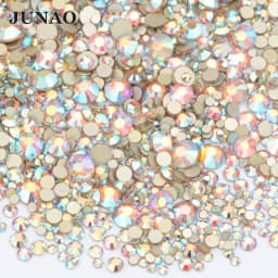JUNAO 1400pcs Mix Size Mix AB Color Glass Rhinestone Flatback Crystal Stones Non Hotfix Strass Appliques For Nail Dress Crafts