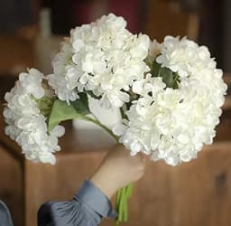Artificial Hydrangea Stems for Wedding Centerpieces, Silk Flowers Bouquet, Home Decor, White, 15.4 ", 5Pcs