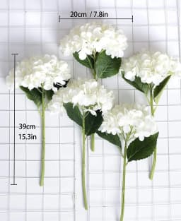 Artificial Hydrangea Stems for Wedding Centerpieces, Silk Flowers Bouquet, Home Decor, White, 15.4 ", 5Pcs