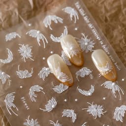 1pcs 5D Exquisite White Flower Nail Art Stickers 2024 Kawaii Flower Nail Decoration Decals Self Adhesive Slider DIY Accessories