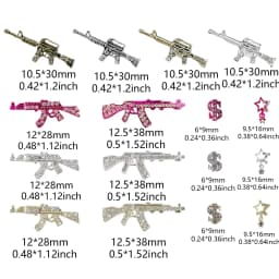 44PCS Gun Nail Charms Nail Art Rhinestone Alloy Gun Dollar Sign Star Nail Luxury Decoration for Acrylic Nails Accessories