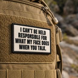 'I Can'T Be Held Responsible For What My Face Does When You Talk' - Humorous Hook And Loop Patch For Hats, Jeans, Coats