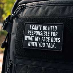 'I Can'T Be Held Responsible For What My Face Does When You Talk' - Humorous Hook And Loop Patch For Hats, Jeans, Coats