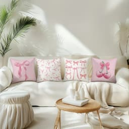 Pink bow cherry pattern printed pillowcase, soft and comfortable, sofa cushion cover, suitable for all kinds of rooms and places