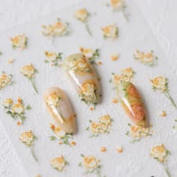 Camellia Flower Blooming Petal Floral Blue Leaves Chinese Characters Poetry Golden 5D Nail Art Sticker Adhesive Manicure Decal