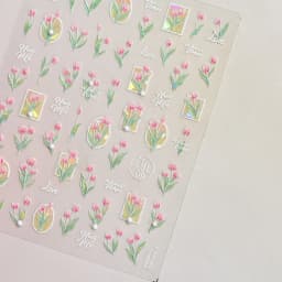Camellia Flower Blooming Petal Floral Blue Leaves Chinese Characters Poetry Golden 5D Nail Art Sticker Adhesive Manicure Decal