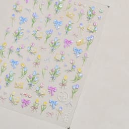 Camellia Flower Blooming Petal Floral Blue Leaves Chinese Characters Poetry Golden 5D Nail Art Sticker Adhesive Manicure Decal