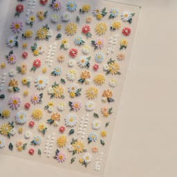 Camellia Flower Blooming Petal Floral Blue Leaves Chinese Characters Poetry Golden 5D Nail Art Sticker Adhesive Manicure Decal