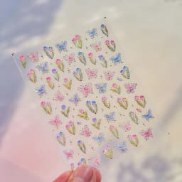 Camellia Flower Blooming Petal Floral Blue Leaves Chinese Characters Poetry Golden 5D Nail Art Sticker Adhesive Manicure Decal