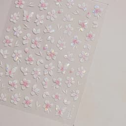 Camellia Flower Blooming Petal Floral Blue Leaves Chinese Characters Poetry Golden 5D Nail Art Sticker Adhesive Manicure Decal
