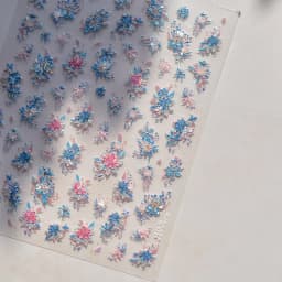 Camellia Flower Blooming Petal Floral Blue Leaves Chinese Characters Poetry Golden 5D Nail Art Sticker Adhesive Manicure Decal