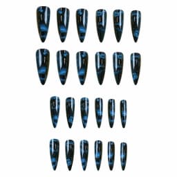 24PCS Dark Blue Butterfly Y2k False Nails Spicy Girls Gradient French Pointed Fake Nails Press On Long Stiletto Artificial Nails