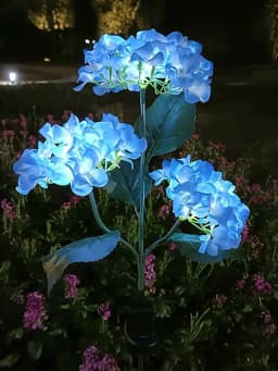 1PC Solar Hydrangea Lights With 3 Heads,LED Artificial Flower Lights,Used For Outdoor Yard, Garden,Lawn,Fence,Pathway Decoration