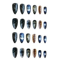 24pcs Gradient Black False Nails Yellow Star Moon Swan Pattern Press On Nails Sweet Cool Bowknots Flower Fake Nail Y2k Manicure