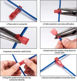 Quick Splice Self-Stripping Electrical Terminals T-Tap Wire Connectors Fully Insulated Disconnects Kit for Wiring Automotive
