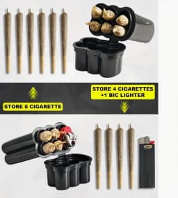 4-Hole King Size Cigarette Case with Bic Lighter Compartment 4 Cigarette Slots & Moisture-Proof Design Portable Lighter Storag