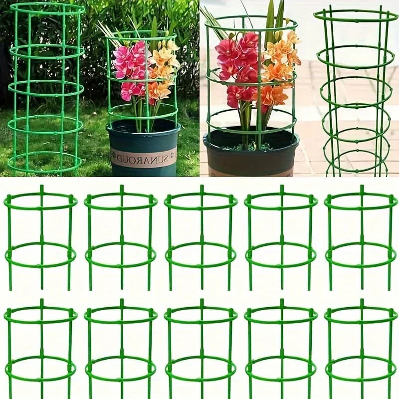 60pcs Stackable Plastic Plant Support Rings - 10-Tier Garden Stakes for Climbing Flowers, Vines, Vegetables | Durable Green