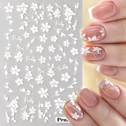 2pcs White Flower 3D Nail Art Stickers Sakura Blooming Florals Leaf Self-Adhesive Nail Decorations Sliders for DIY Manicure