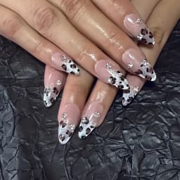 10pcs High-end Leopard print and cat eyes flashing handmade fake nails, Leopard print Hottie medium long nail decoration patch