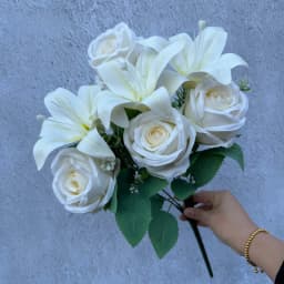 Spring Color Bouquet: 9-Stem Mixed Roses & Lilies with Roses - Fresh Cut Flowers for Home Decor, Wedding, Anniversary, Gift-G