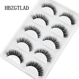 HBZGTLAD 5Pairs Handmade Mink Lashes Short False Eyelashes Dense Natural Long Messy Eye Lashes Reusable Stage Makeup Eyelashes