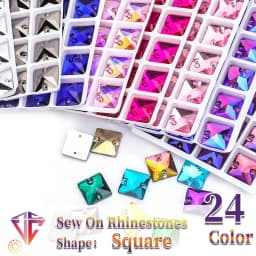 VC Sew on Rhinestone Square Shape Crystals Flatback Crystals for Clothing Shell Beads for Wedding Dresses Decoration DIY