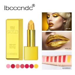Shimmer Gold Lipstick Metallic Glitter Sexy Lipsticks Long Lasting Batom Waterproof Cosmetic Gold Brick Tube Design Gift 3.5g