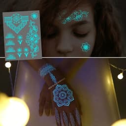 Blue Luminous Henna Tattoo Sticker Girls Tribal White Lace Lotus Tattoos Mandala Flower Fake Jewelry Pendant Temporary Tattoo