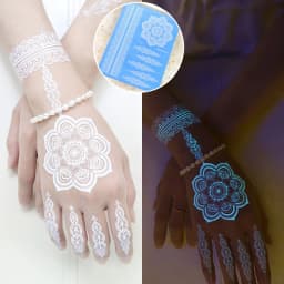 Blue Luminous Henna Tattoo Sticker Girls Tribal White Lace Lotus Tattoos Mandala Flower Fake Jewelry Pendant Temporary Tattoo